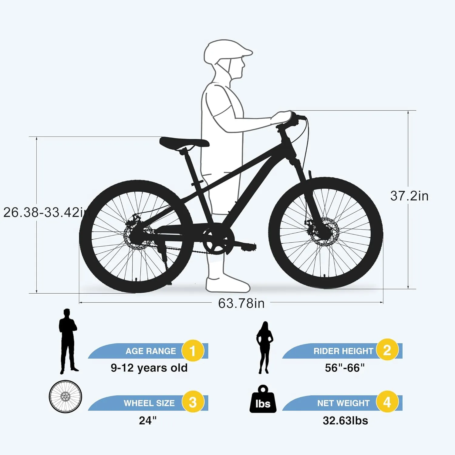 20/24 Inch Kids Mountain Bike, Girls Boys Bikes Ages 8-12 Years Old, Single Speed Kids Bicycle Mountain Bike with Suspension Fork, Front and Rear Disc Brakes