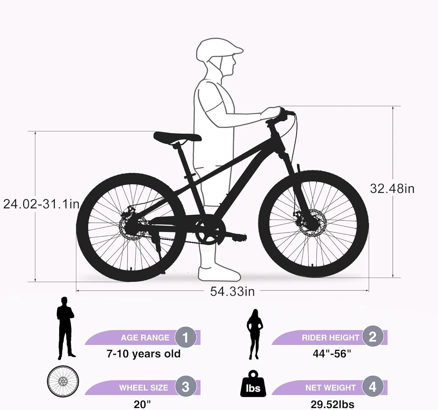 20/24 Inch Kids Mountain Bike, Girls Boys Bikes Ages 8-12 Years Old, Single Speed Kids Bicycle Mountain Bike with Suspension Fork, Front and Rear Disc Brakes