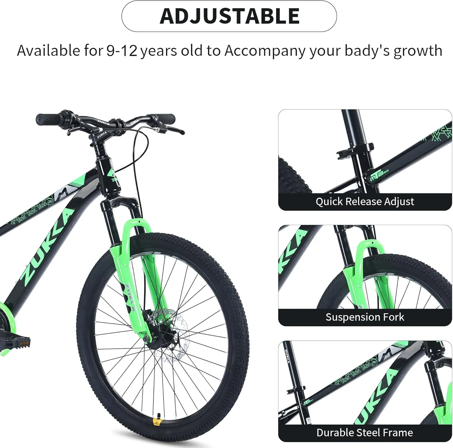 20/24 Inch Kids Mountain Bike, Girls Boys Bikes Ages 8-12 Years Old, Single Speed Kids Bicycle Mountain Bike with Suspension Fork, Front and Rear Disc Brakes