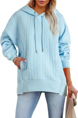 AlvaQ Womens Oversized Hoodies Fall Winter Casual Quilted Long Sleeve Drawstring Hooded Pocketed Sweatshirts Pullover Top