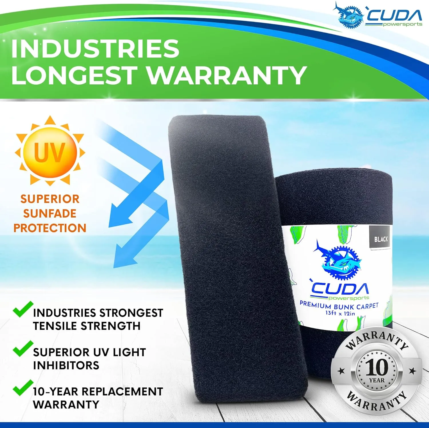 Cuda Boat Trailer Carpet 9 Inch Wide x 13ft-Premium Boat Lift Bunk Carpeting Bunk Board Carpet Bunker Board Black Parts Accessories Gray Grey Charcoal Lift Runners Covers Waterproof