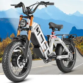 eAhora Juliet Pro II Dual Motor Ebike, Peak 4400W Motor 43MPH, 60V 70Ah 200Mile Long Range Ebike with 20'' Fat Tire Electric Mountain Bike Full Suspension Electric Bike for Adults