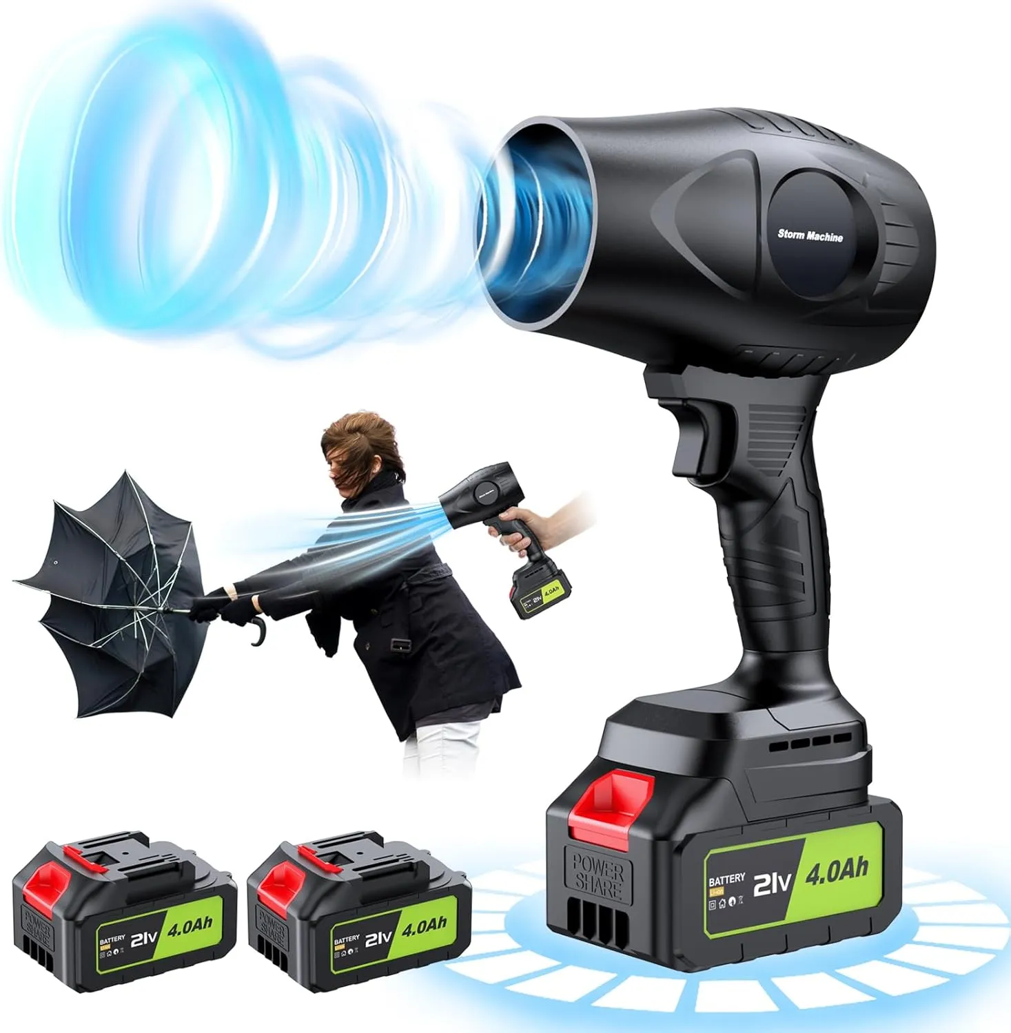 Electric Cordless Leaf Blower 300000RPM Handheld Leaf Blower 2 X 4.0Ah Batteries and Charger Included, Lightweight Leaf Blowers for Patio Cleaning, Lawn Care, Blowing Leaves and Dust, Black