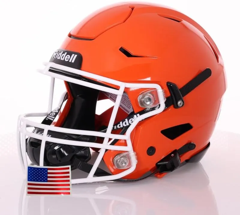 Green Gridiron - Riddell SpeedFlex Adult w/White SF-2BD Facemask   Chrome US Helmet Flag Decal