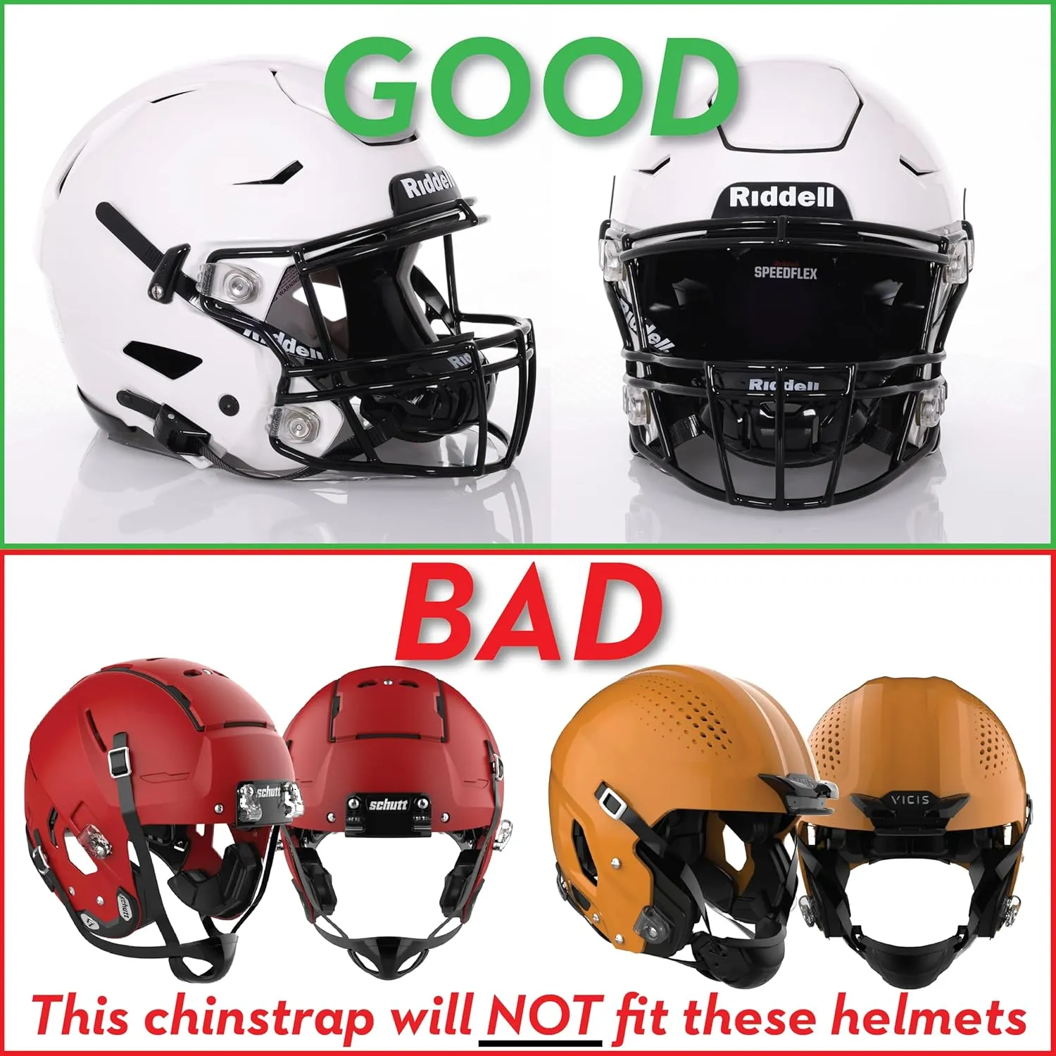 Green Gridiron Riddell SpeedFlex Hard Cup Cam-Loc Chinstrap   Chrome US Flag Helmet Decal (Large, White)