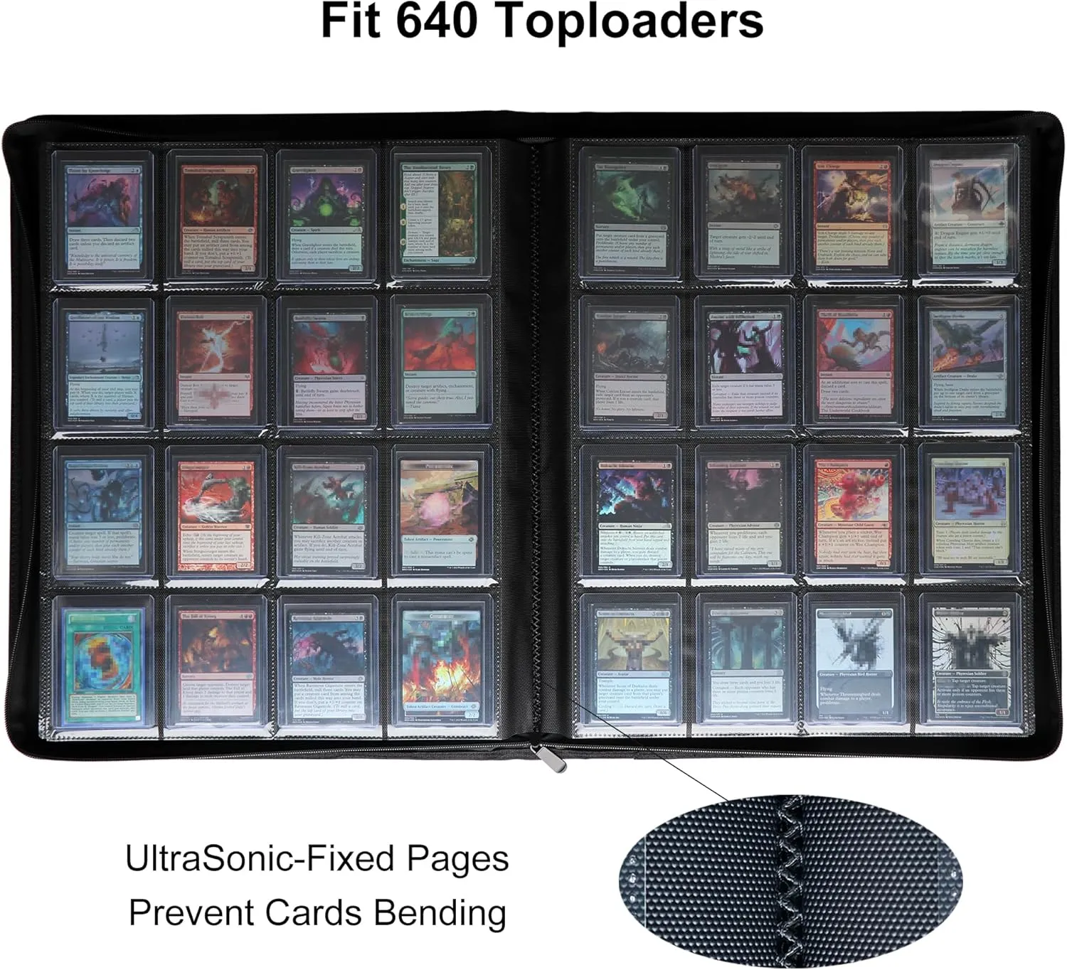 GrinOwl 16 Pocket Toploader Binder, Holds 640 Top Loaders, Large Toploader Card Binder with Sleeves for Cards in 3" x 4" Toploaders (Green)