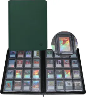 GrinOwl 16 Pocket Toploader Binder, Holds 640 Top Loaders, Large Toploader Card Binder with Sleeves for Cards in 3" x 4" Toploaders (Green)