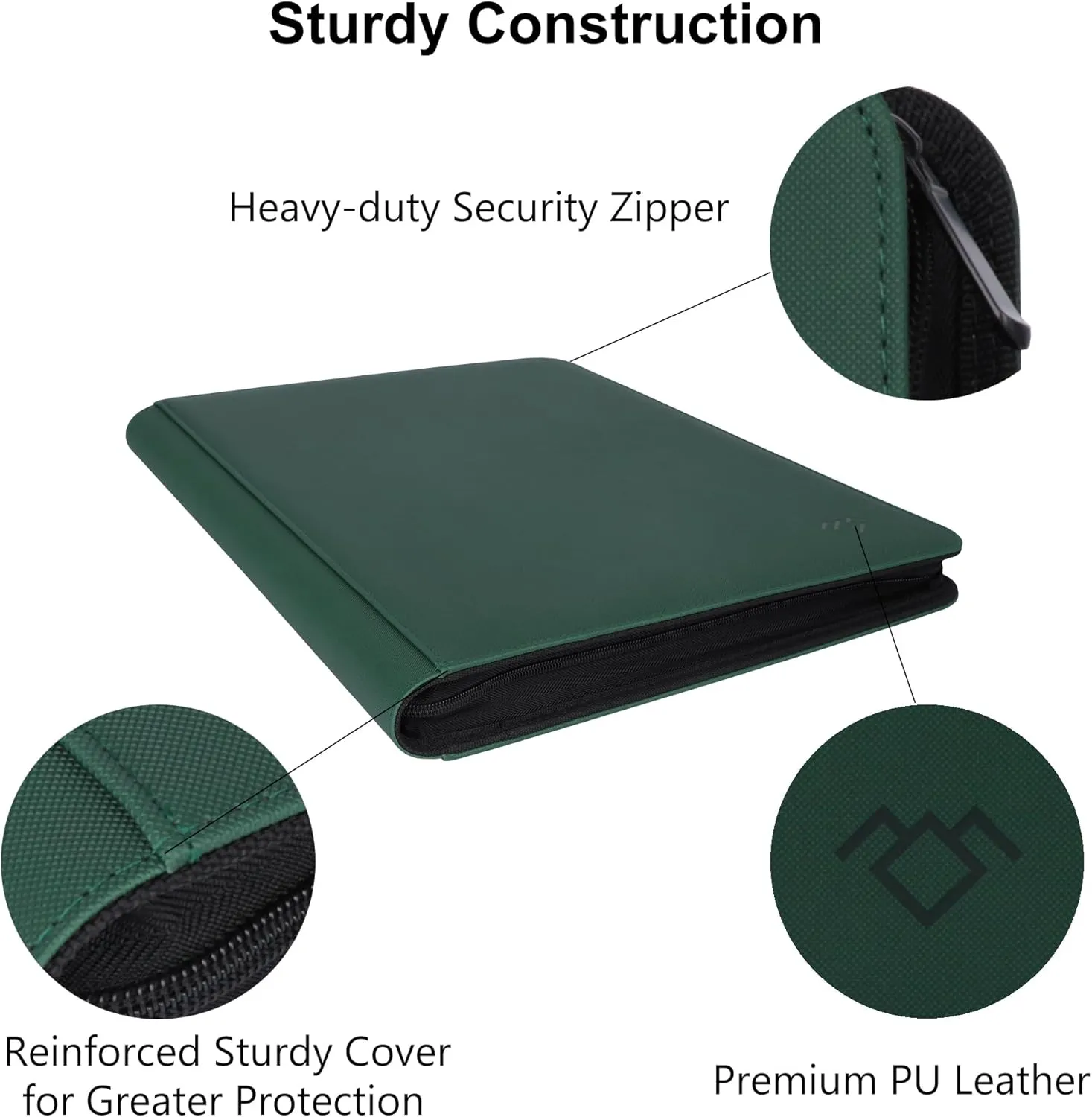 GrinOwl 16 Pocket Toploader Binder, Holds 640 Top Loaders, Large Toploader Card Binder with Sleeves for Cards in 3" x 4" Toploaders (Green)