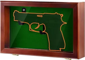 Gun Display Case with Lock Wall Mount Wooden Pistol Display Case W/ 98% UV Protection Acrylic Clear Door Gun Shadow Box Stand Rack Holder for Collection(Reddish Brown,1gun Displaycase)