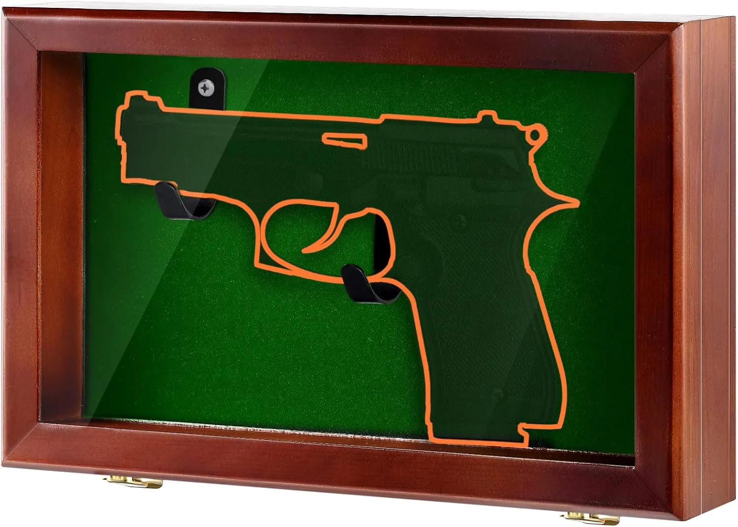 Gun Display Case with Lock Wall Mount Wooden Pistol Display Case W/ 98% UV Protection Acrylic Clear Door Gun Shadow Box Stand Rack Holder for Collection(Reddish Brown,1gun Displaycase)