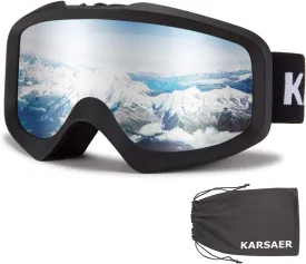 Karsaer Ski Goggles Anti-Fog Snow Goggles OTG 100% UV Protection Snowboard Goggles Bendable Dual-Lenses for Men Women Youth