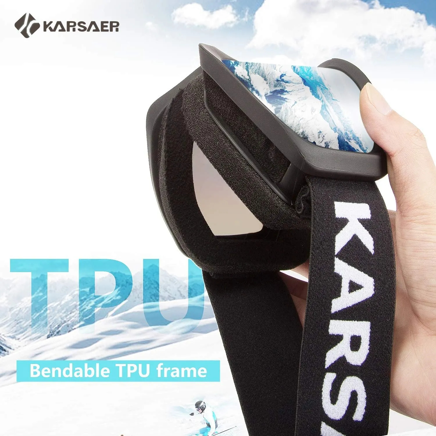 Karsaer Ski Goggles Anti-Fog Snow Goggles OTG 100% UV Protection Snowboard Goggles Bendable Dual-Lenses for Men Women Youth