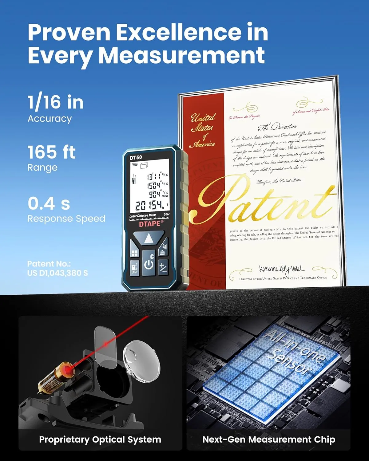 Laser Measure, Responsive Laser Distance Meter, 2025 Upgraded Accuracy Digital Measuring Tool, Electric Range Finder with 2" Backlit LCD Display, 7 Measure Modes (Area, Volume, and More) 165ft