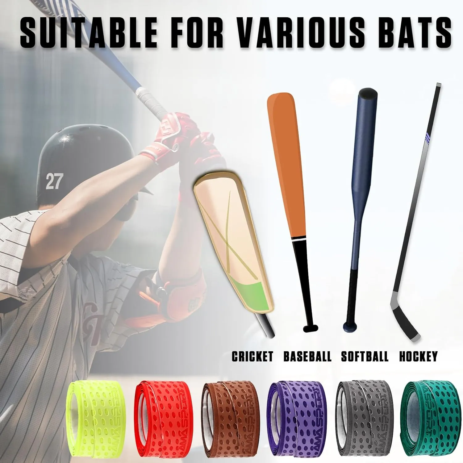 LITIAN Bat Grip Tape for Baseball & Softball ??1.1mm Non-Slip Baseball Bat Grip Tape for Pro-Level Performance ??Ideal Replacement