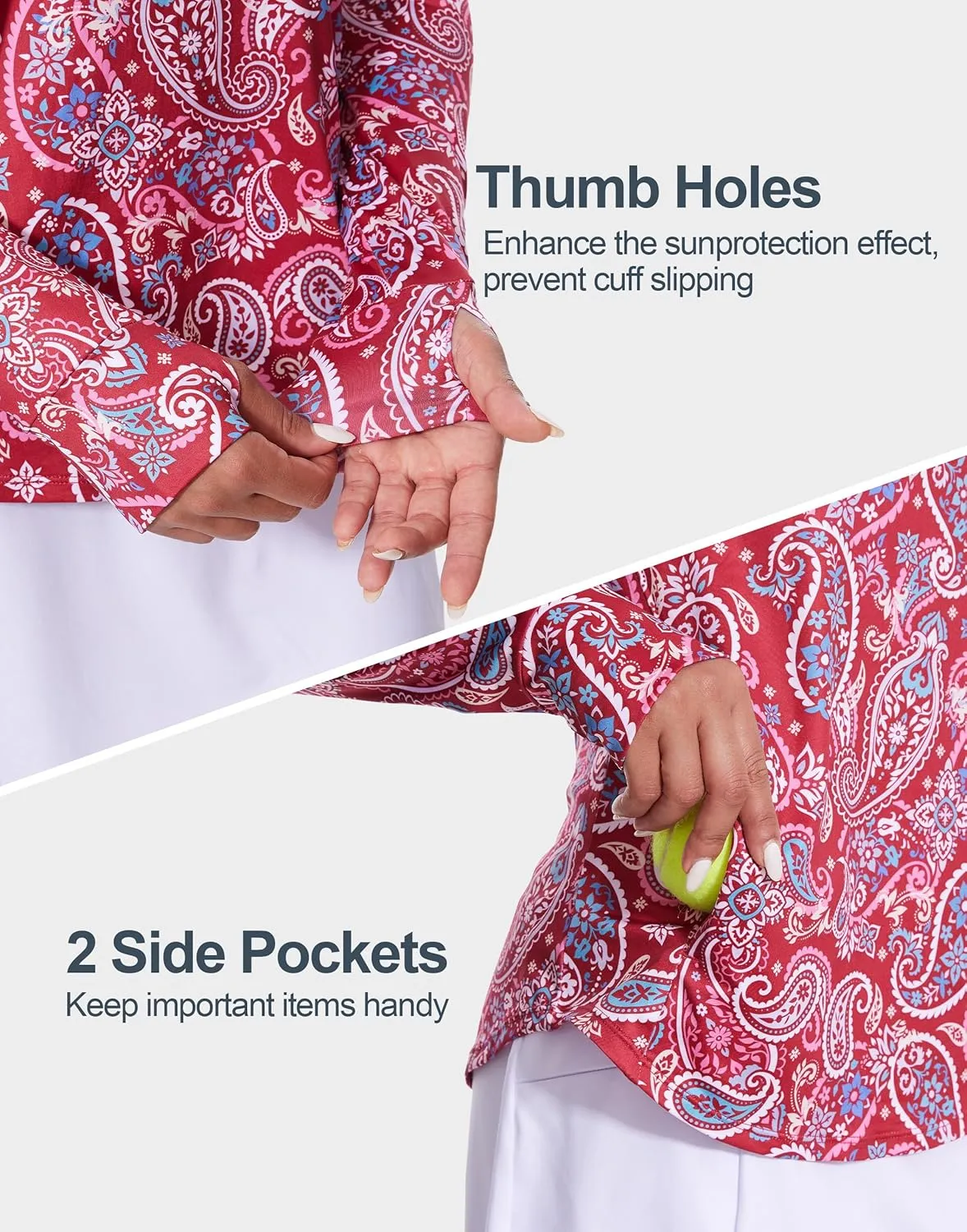 M MOTEEPI Long Sleeve Shirts for Women with Thumb Hole Quick-Dry Womens Golf Shirt Pullover UPF 50  Ladies Sun Shirts