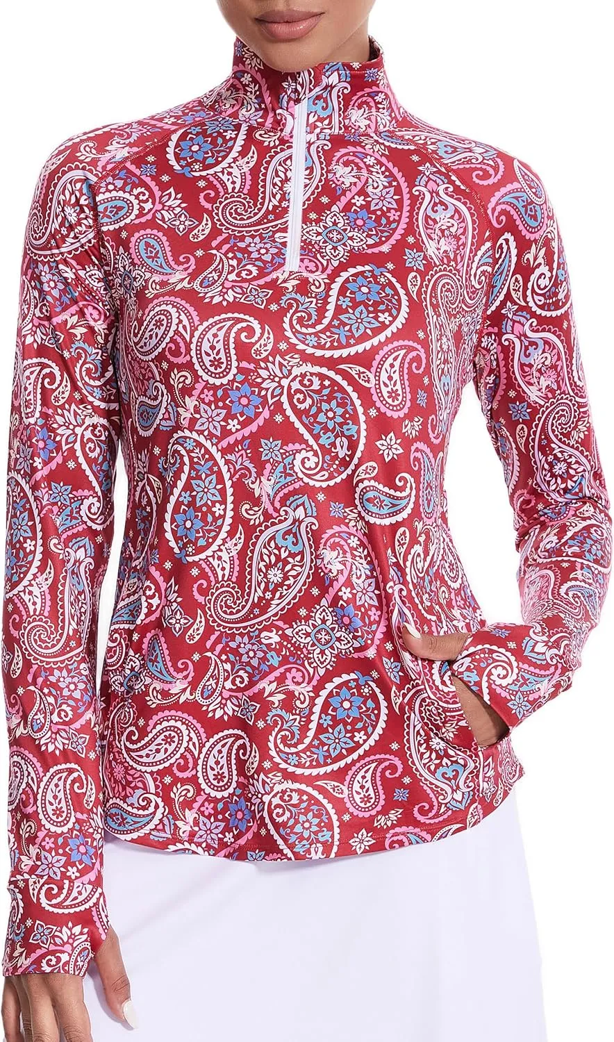 M MOTEEPI Long Sleeve Shirts for Women with Thumb Hole Quick-Dry Womens Golf Shirt Pullover UPF 50  Ladies Sun Shirts