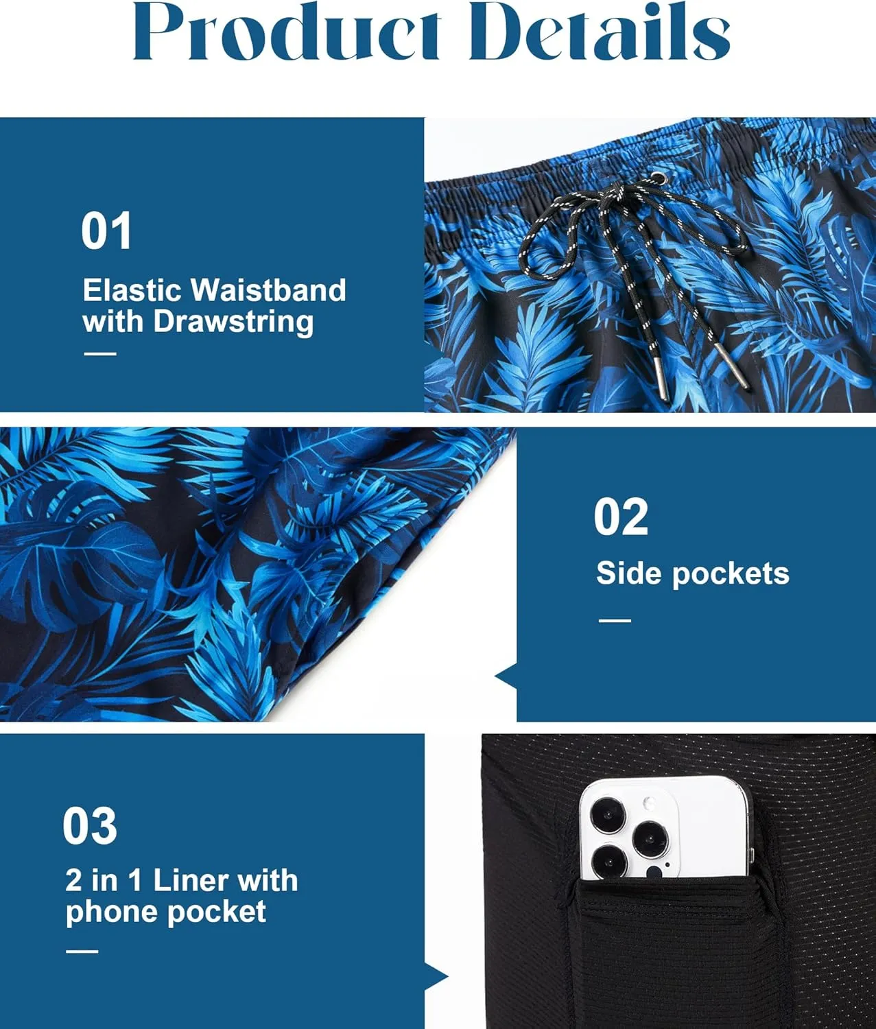 Men's Swim Trunks 7 Inch with Compression Liner 2 in 1 Swim Shorts Stretch Quick Dry Bathing Suits with Pockets