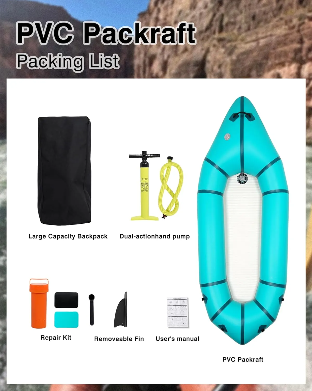 Packraft PVC - Inflatable Kayak for Adults & Kids, Durable, Compact, Rapid Inflate, for Flat Water Rafting, Bicycle Drifting, Litewater Dinghy