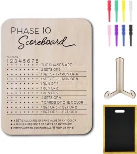 Phase 10 Score Board, 2025 New Wooden Scoreboard with 8 Colored Pegs & Black Handbag as a bonusfor Phase 10 Card Game Phase Ten Score and Round Tracker Fun Board Games for Families (Original Wood)