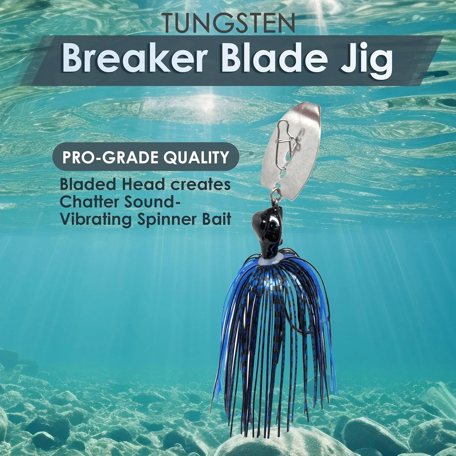 Reaction Tackle Tungsten Breaker Blade Jig Heads for Fishing - 2 Pack of Fishing Jigs for Large and Smallmouth Bass, Trout, Walleye - with Bladed Head to Make a Chatter Sound -Vibrating Spinner Bait