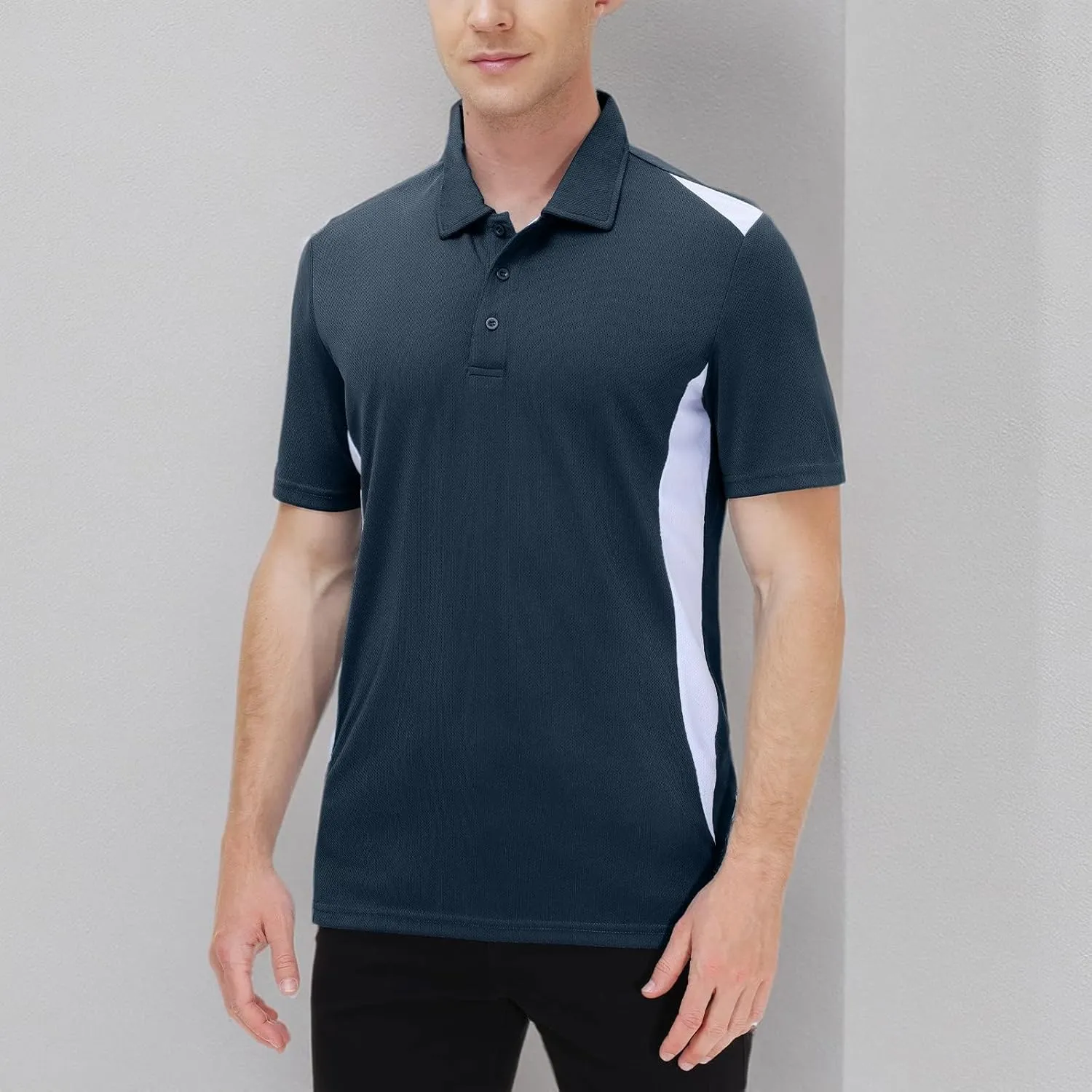 TIHEEN Golf Shirts for Men Dry Fit Performance Polo Short Sleeve Collared Shirt