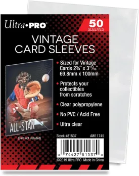 Ultra Pro - Vintage Card Sleeve - 50pk, Transparent Premium Collectible Sports Trading Card Storage Protectors Sleeves Covers